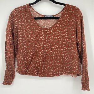 Brandy Melville Cropped Blouse Sleeve Scoop Neck Top Small